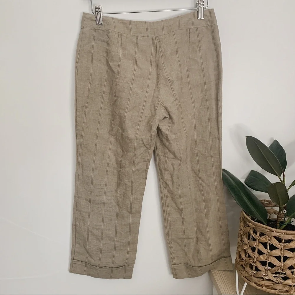 Mango‎ Cropped 100% Linen Pinstripes Mid Rise Pants.Sz 4